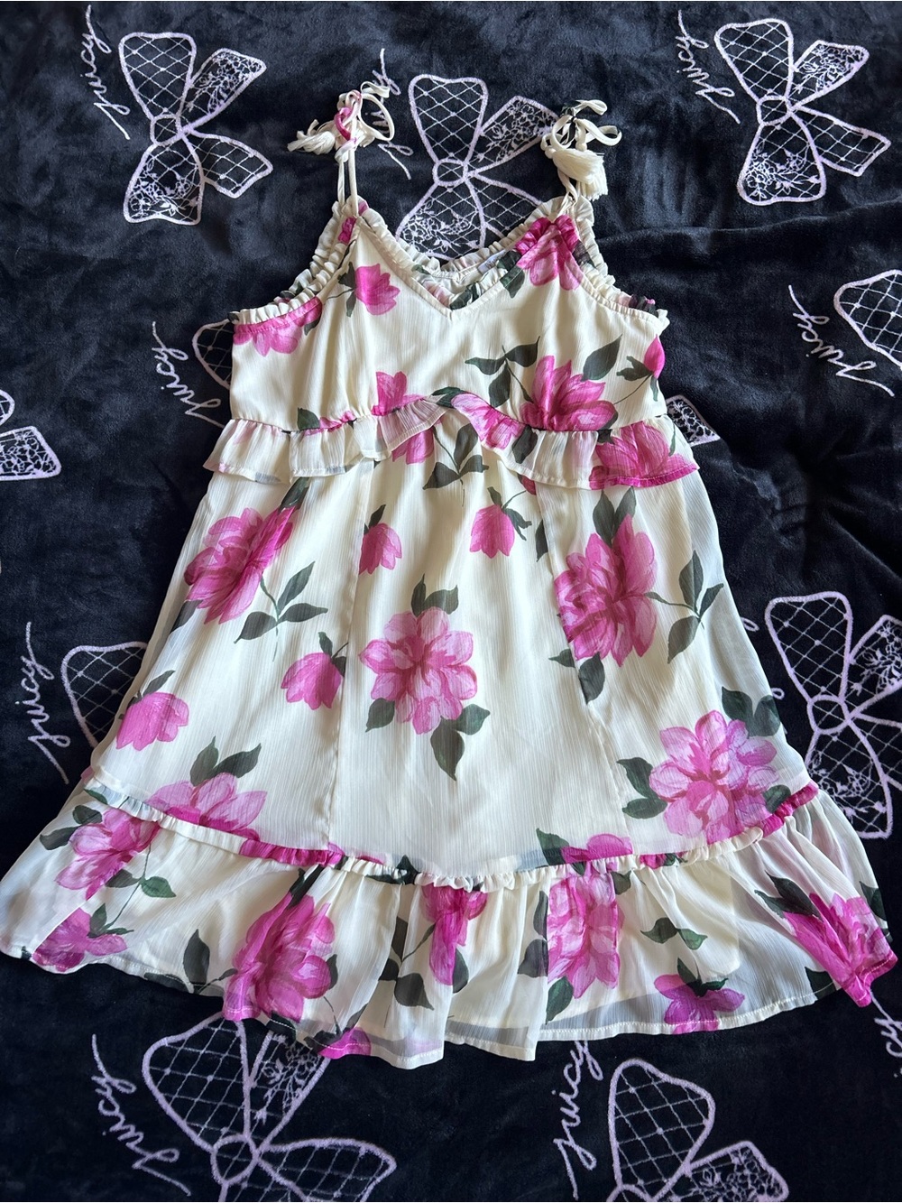 ‘Patrons of Peace’ Babydoll Cream and Pink Floral Ruffled Mini Dress